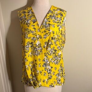 Rag & Bone beautiful silk sleeveless blouse yellow gold/black/white floral